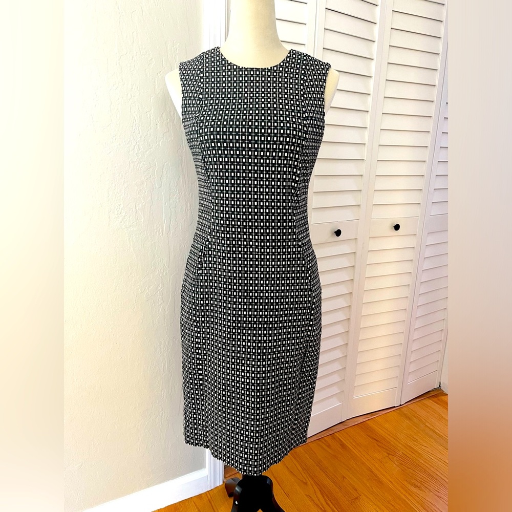Calvin Klein Black and White Checkered Sheath Dress